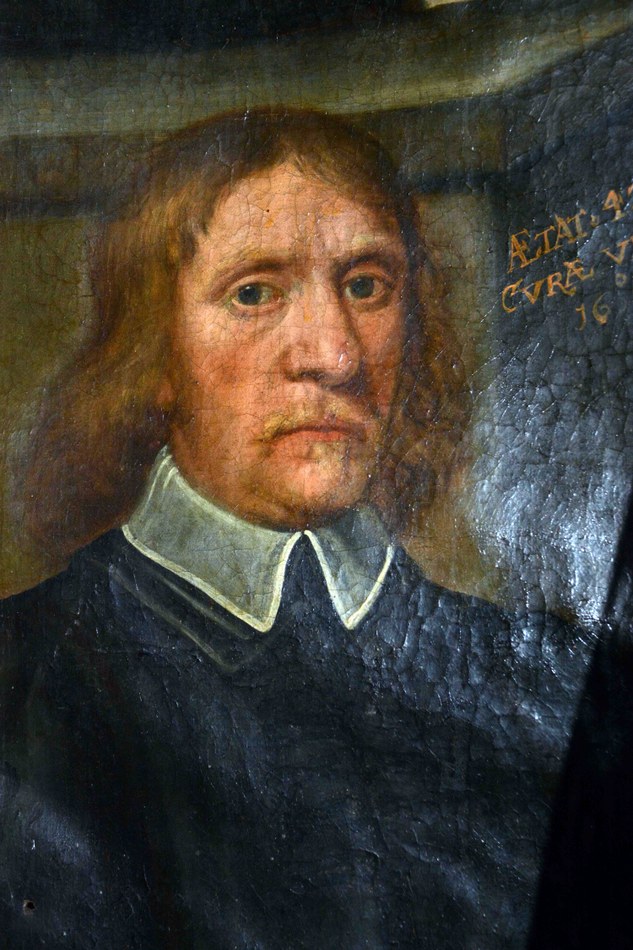 6987 ,Rendeux  détail d'une toile de 1653 avec le  curé Charles Jamotte,...